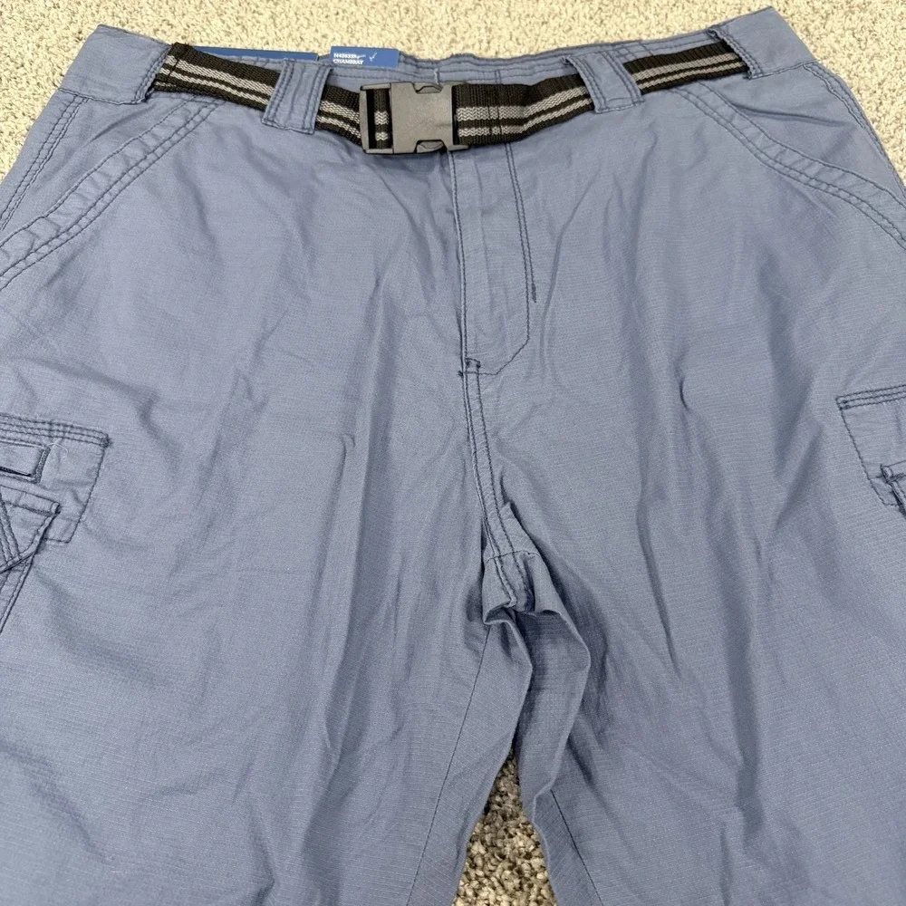 Iron Clothing Men's Belted Stretch Micro Ripstop Cargo Short Size 36‎ Blue NEW